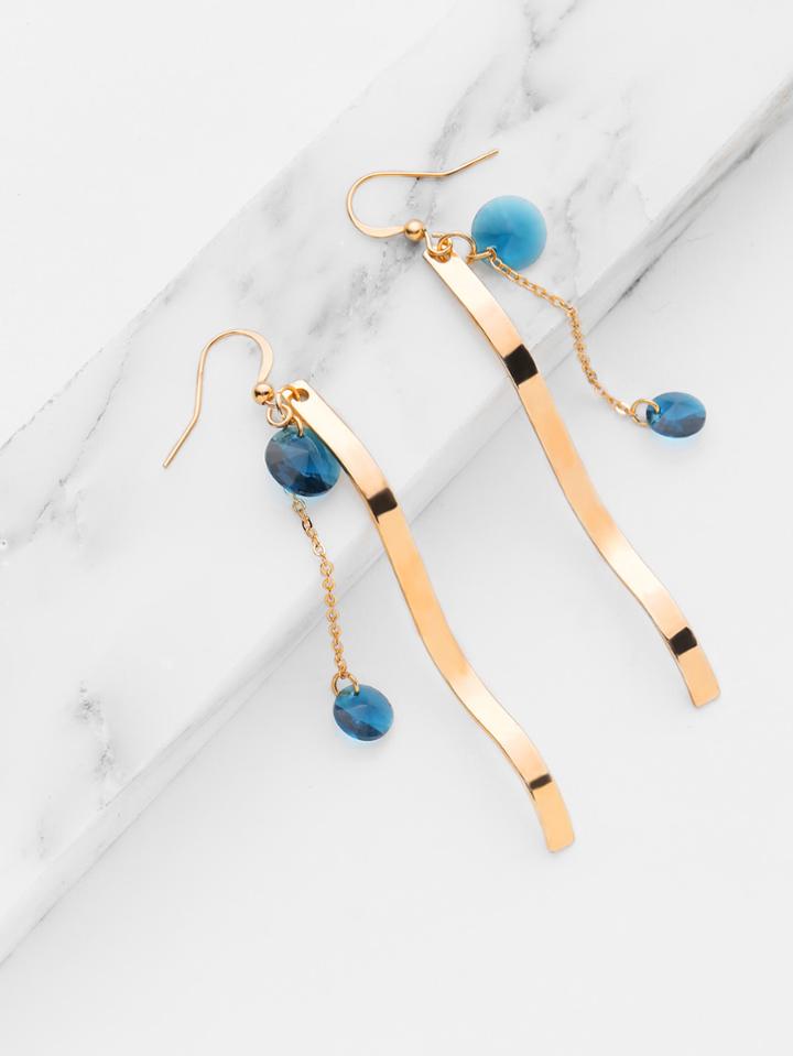 Romwe Geometric Metal Drop Earrings With Crystal