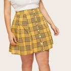 Romwe Plus Plaid Button Skirt