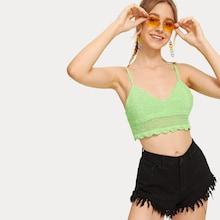 Romwe Crochet Scallop Trim Cami Top