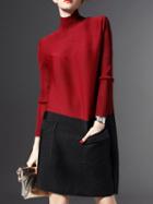 Romwe Red High Neck Color Block Pockets Dress