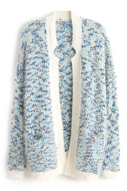 Romwe Buttonless Colorful Knitted Mohair Cardigan