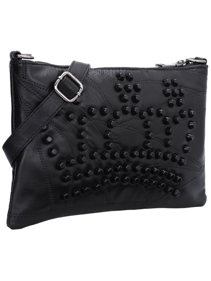 Romwe Black Crowne Pattern Studded Pu Bag