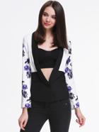 Romwe Colour-block Floral Fitted Blazer