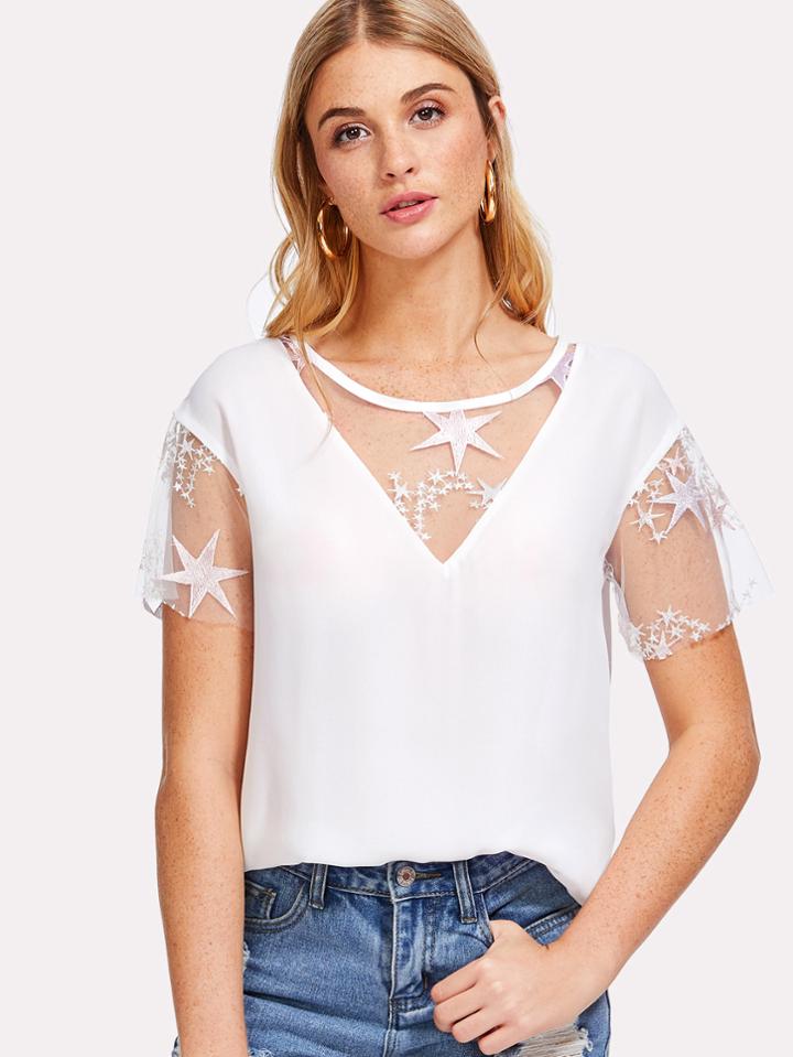 Romwe Mesh Insert Solid Top