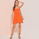 Romwe Neon Orange Shirred Cami Dress