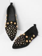 Romwe Faux Pearl Pointed Ballet Flats