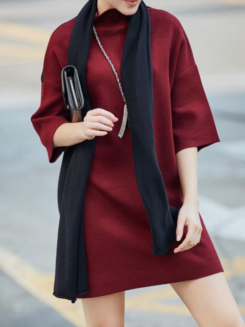 Romwe Burgundy Collar Color Block Shift Dress
