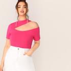 Romwe Plus Neon Pink Asymmetrical Cut Out Fitted Tee