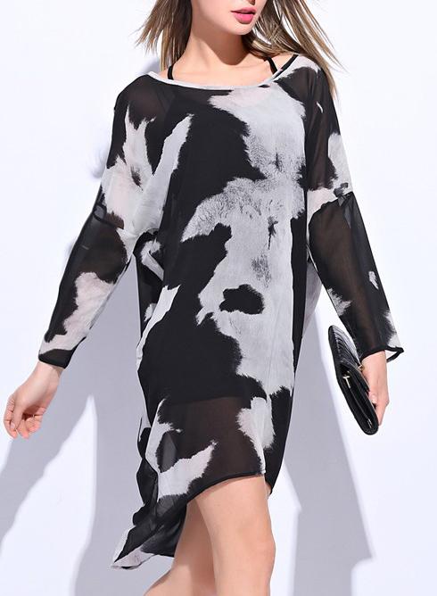 Romwe Camouflage Print Chiffon Asymmetrical Dress