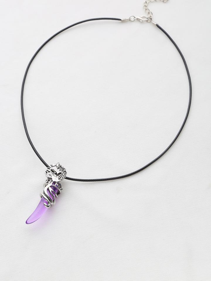 Romwe Metal Wrap Gemstone Pendant Necklace