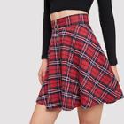 Romwe Plaid Zip-up Skirt