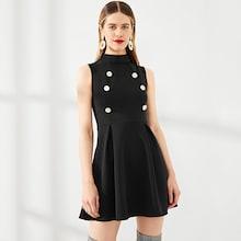 Romwe Zip Back Double Button Sleeveless Dress