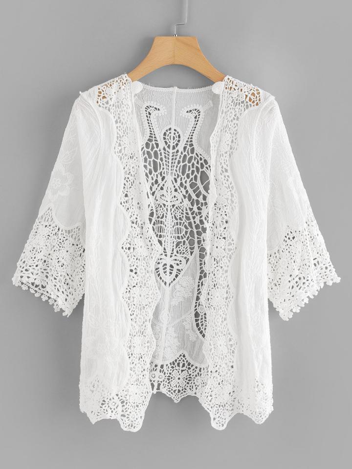 Romwe Lace Knot Front Cardigan