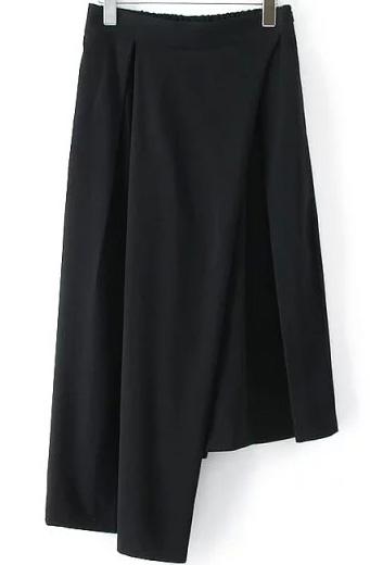 Romwe Elastic Waist Wide Leg Asymmetrical Black Pant