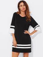 Romwe Striped Cuff And Hem Tee Dress