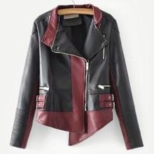 Romwe Contrast Panel Asymmetric Hem Pu Jacket