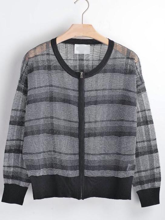 Romwe With Zipper Striped Black Coat