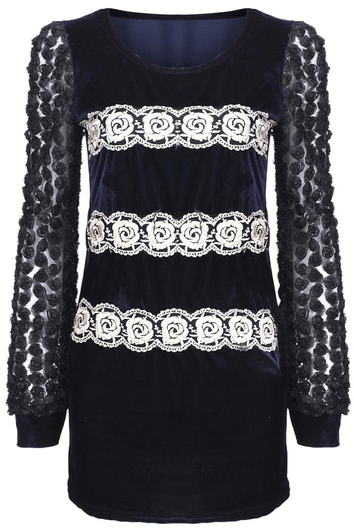 Romwe Multi-flower Embellished Black Dress
