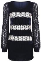 Romwe Multi-flower Embellished Black Dress