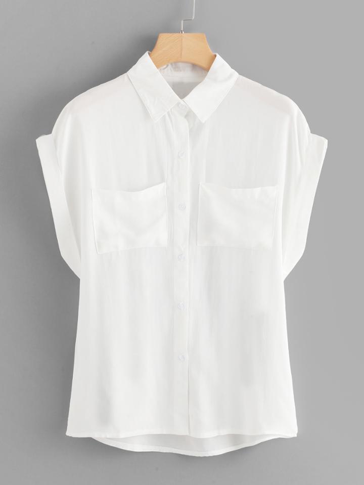 Romwe Dual Pocket Cuffed Shirt