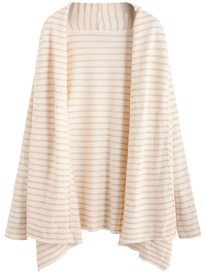 Romwe Khaki Striped Drape Front Asymmetric Coat