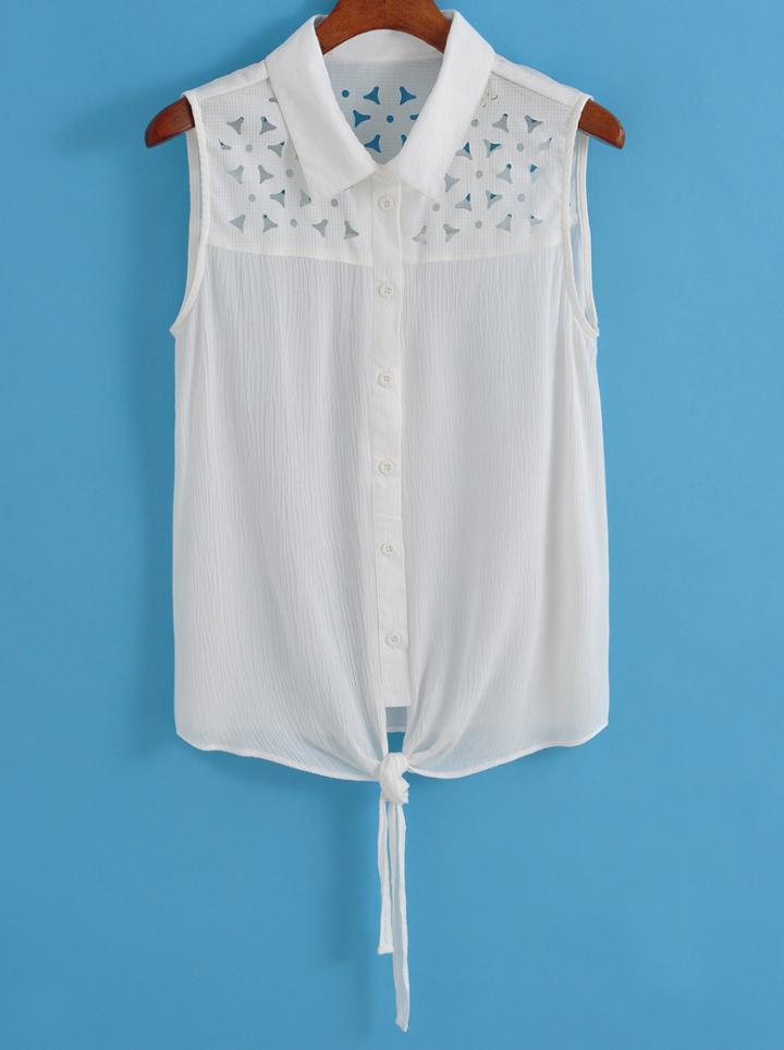 Romwe Lapel Hollow Knotted Tank Top