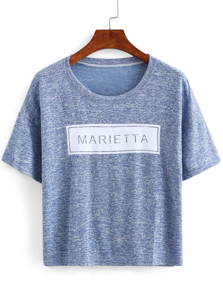Romwe Letter Print Twisted Yarn T-shirt
