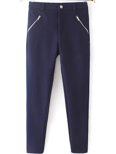 Romwe Mid Waist Zipper Slim Pant