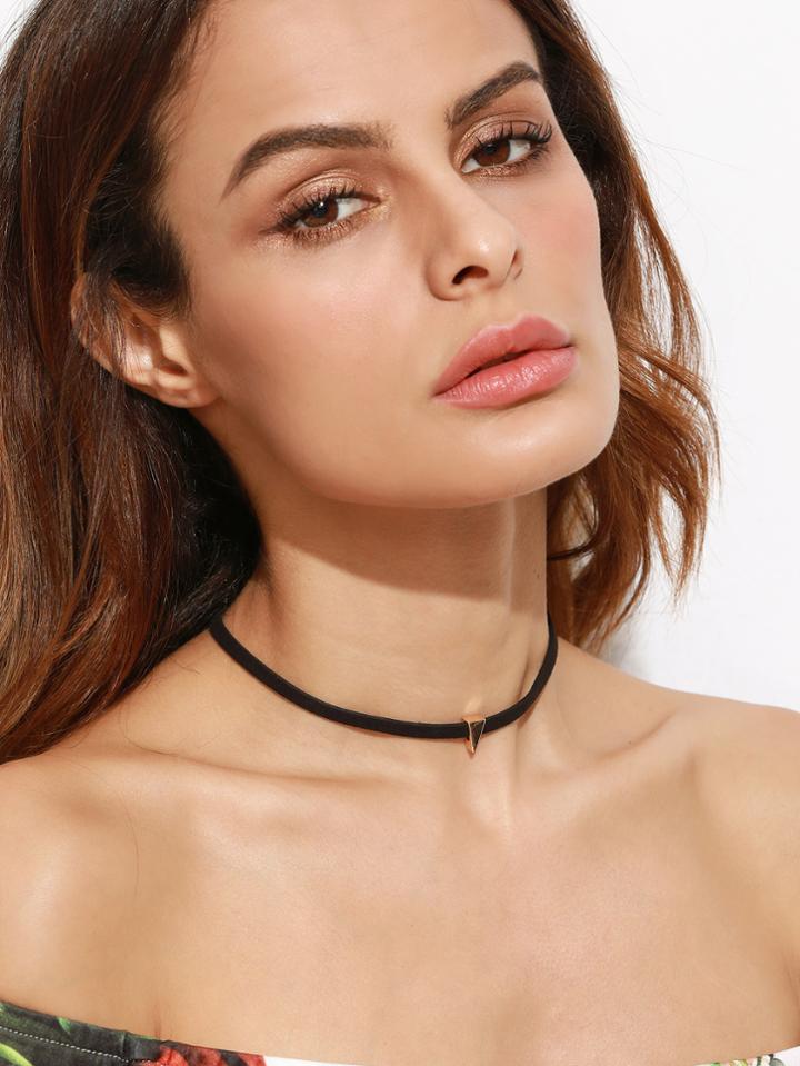 Romwe Black Geometric Metal Simple Choker Necklace