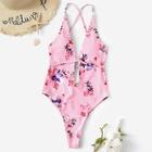 Romwe Floral Criss Cross Backless One Piece Swimsuit