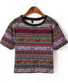 Romwe Multicolor Short Sleeve Random Leaves Print T-shirt