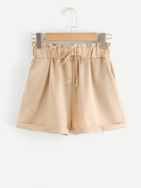 Romwe Frill Trim Drawstring Waist Shorts