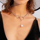 Romwe Faux Pearl & Circle Layered Chain Necklace 1pc