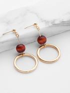 Romwe Ring Design Drop Earrings With Wood Ball