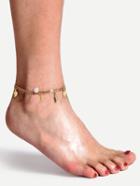 Romwe Gold Layered Pearl And Leaf Pendant Single Foot Chain