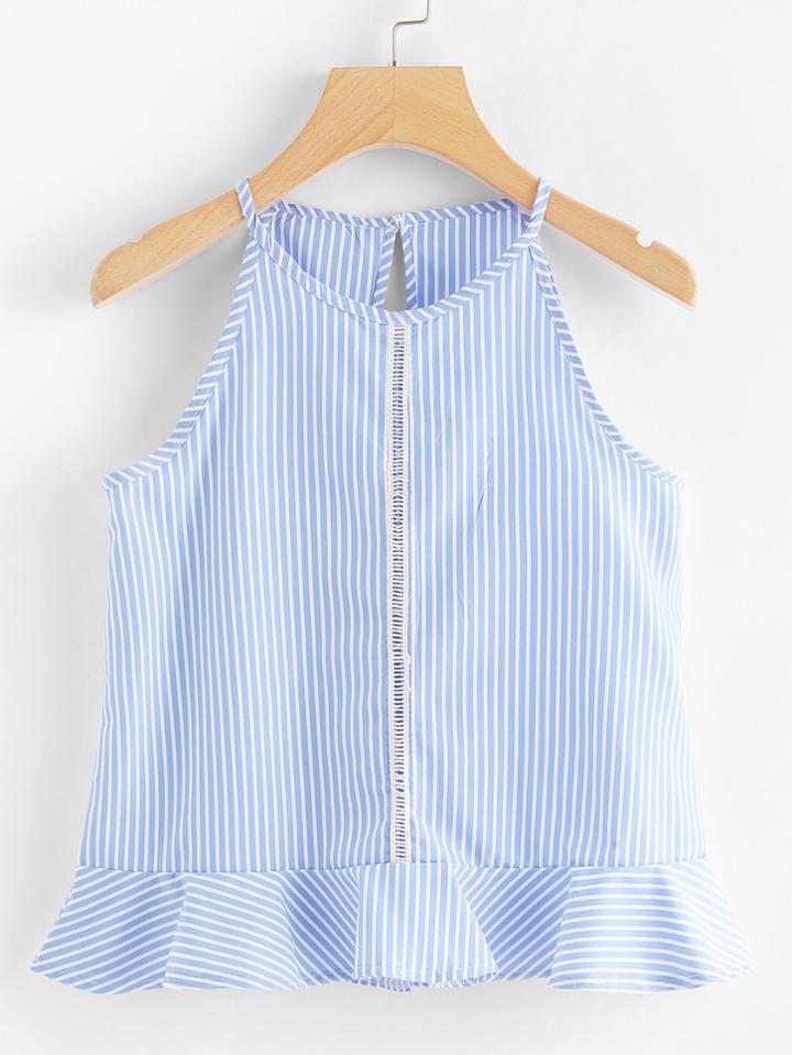 Romwe Vertical-striped Pep Hem Cami Top