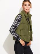 Romwe Army Green Stand Collar Covered Buttons Vest Coat