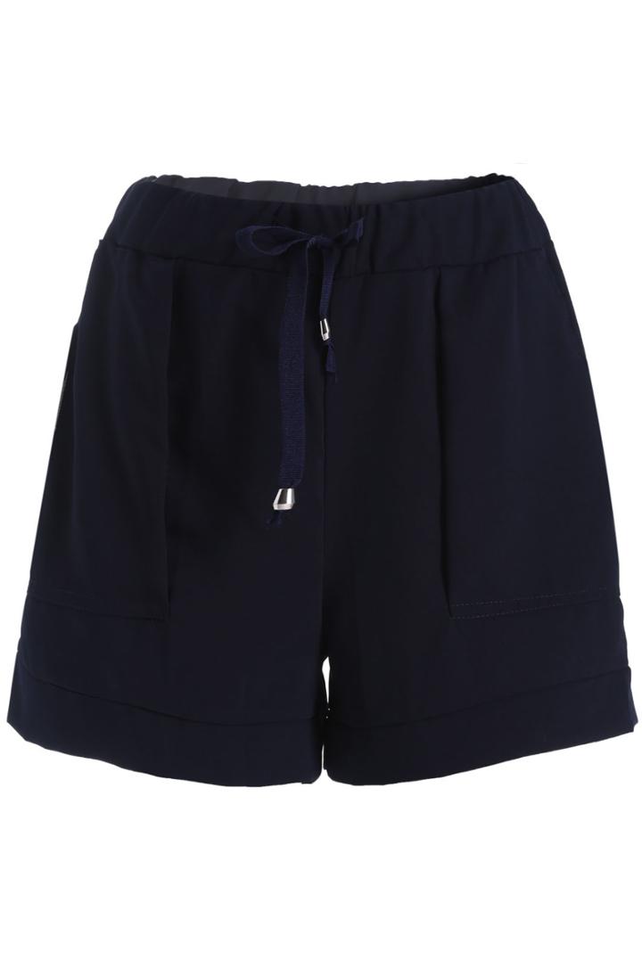 Romwe Drawstring Loose Navy Shorts