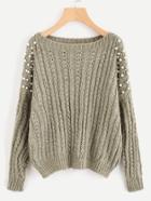 Romwe Pearl Embellished Mixed Knit Jumper