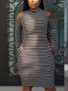 Romwe Striped Open Shoulder Tight Dress