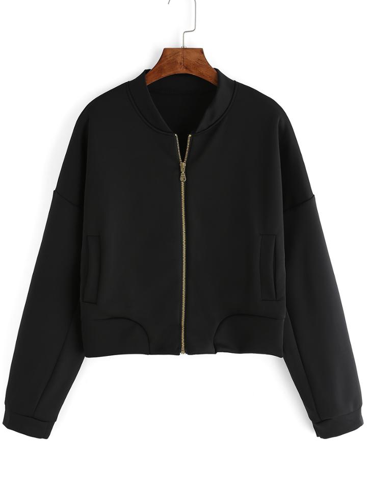 Romwe Dropped Shoulder Seam Zipper Jacket