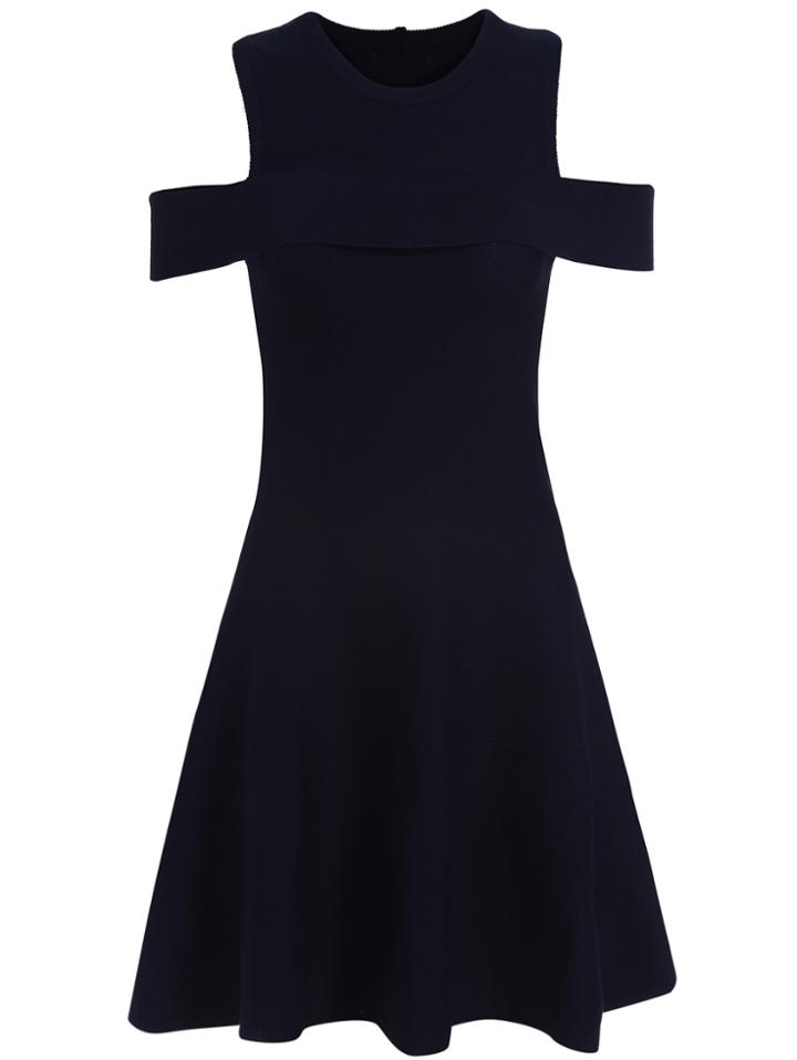 Romwe Open Back Flare Blue Dress