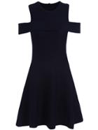 Romwe Open Back Flare Blue Dress