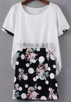 Romwe Round Neck Polka Dot Chiffon Navy Dress