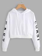 Romwe Letter Print Sleeve Hoodie