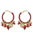 Romwe Red Hanging Beads Women Large Hoop Earrings