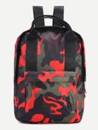 Romwe Orange Camouflage Print Front Zipper Nylon Backpack