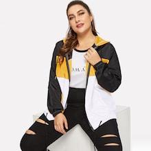 Romwe Plus Drawstring Colorblock Windbreaker Jacket