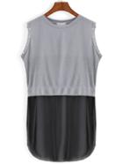 Romwe Dip Hem Contrast Hem Studded Tank Top