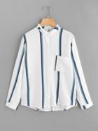 Romwe Single Pocket Striped Shirt